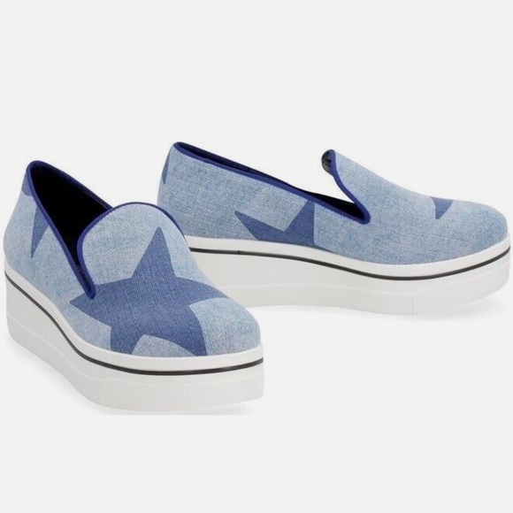 Stella McCartney Binx Platform Sneaker Denim Star Pattern Size 40/10US - Picture 1 of 11